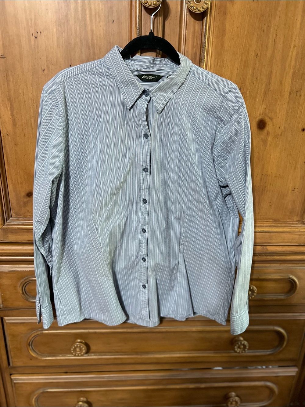 Eddie Bauer Men's Blue and White Striped Button-Down Shirt